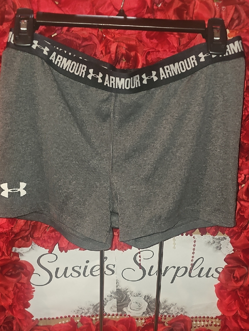 Under Armour Women's Dark Gray Athletic Shorts with Black Branded Waistband XL
